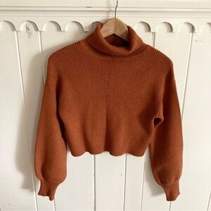 Blue Rain / Cropped Turtleneck Sweater - Warm Rust